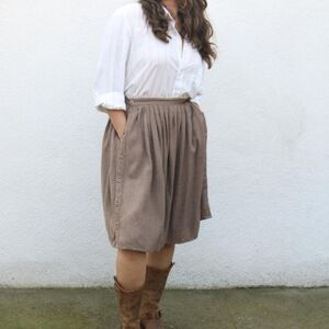 Vintage 1970s Brown Tweed Style Skirt by French Connection / Button Accents